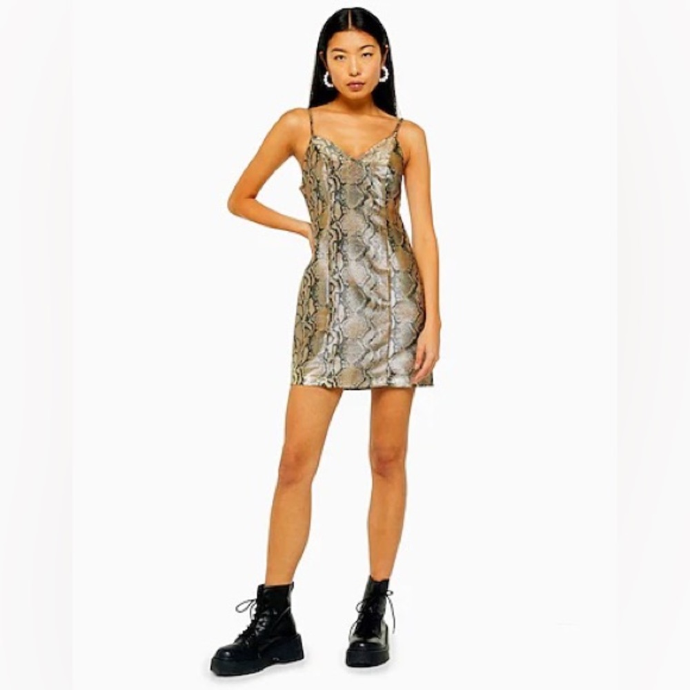 Topshop Metallic Snake Print Two Tone Mini Dress
